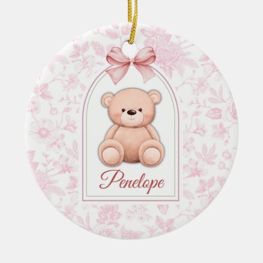Penelope | Aangepaste Roze Teddybeer Nursery Desig Keramisch Ornament (Voorkant)