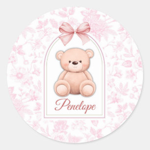 Penelope   Aangepaste Roze Teddybeer Nursery Desig Ronde Sticker