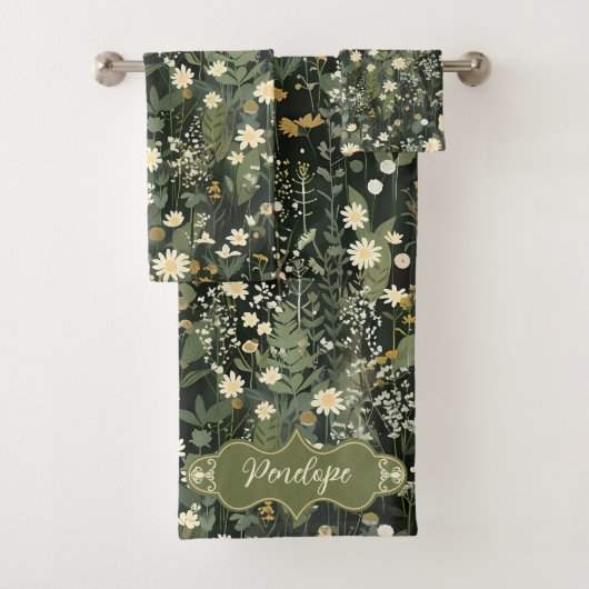 Penelope Dark Daisy Floral Bad Handdoek (Insitu)