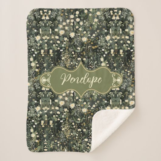 Penelope Dark Daisy Floral Sherpa Deken (Voorkant)