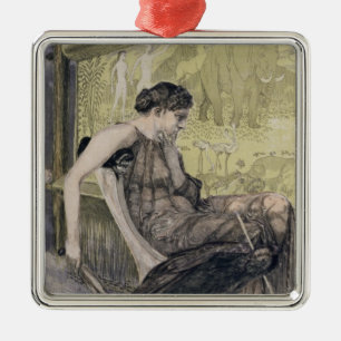 Penelope die een schuur weeft voor Laertes haar va Metalen Ornament