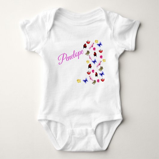 Penelope Naam Met Konijntjes, Baby Bodysuit (Voorkant)