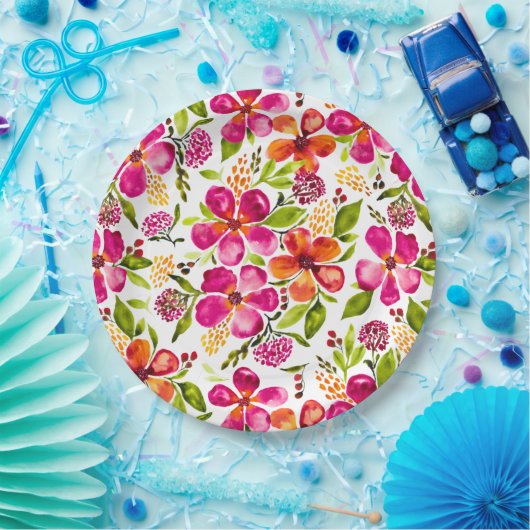 Penelope Watercolor Bloemendesigner Papieren Bordje (Feest)