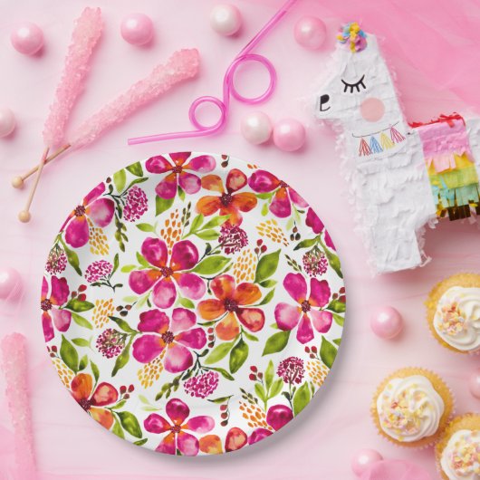 Penelope Watercolor Bloemendesigner Papieren Bordje (Feest)
