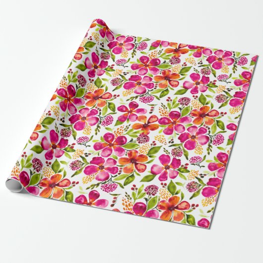 Penelope Waterverf Floral Designer Cadeaupapier (Uitgerold)