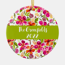 Penelope Waterverf Floral Gepersonaliseerd Holiday Keramisch Ornament