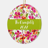 Penelope Waterverf Floral Gepersonaliseerd Holiday Keramisch Ornament (Links)