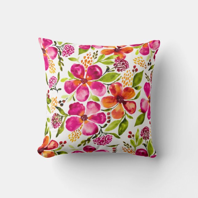 Penelope Waterverf Splatter & Flowers Omkeerbaar Kussen (Voorkant)