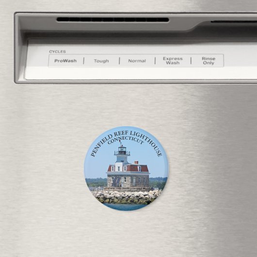 Penfield Reef Lighthouse CT Round Magnet (Insitu (Vaatwasser))
