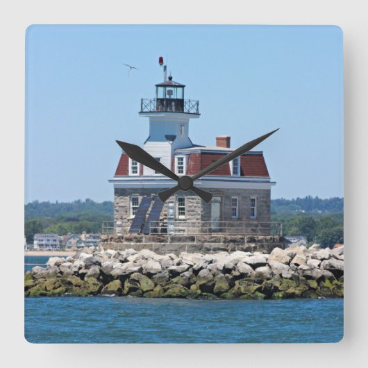 Penfield Reef Lighthouse, CT Square Wall Clock Vierkante Klok (Voorkant)