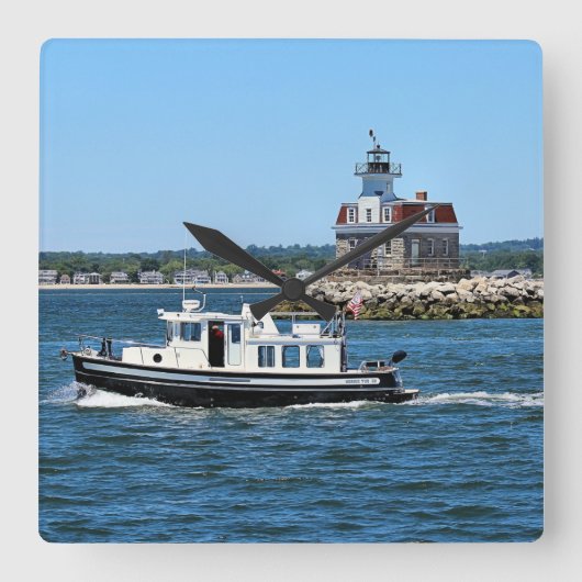 Penfield Reef Lighthouse, CT Square Wall Clock Vierkante Klok (Voorkant)