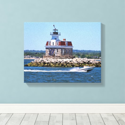 Penfield Reef Vuurtoren, Connecticut Canvas Print (Insitu (Houten vloer))