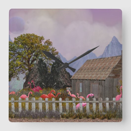 penfield roze plastic flamingo vierkante klok (Voorkant)