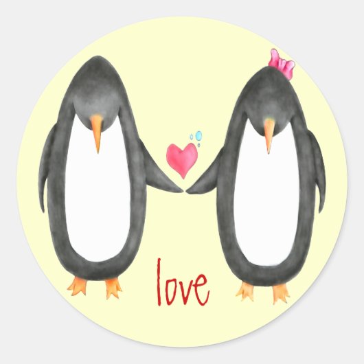 Pengin Luv Ronde Sticker (Voorkant)