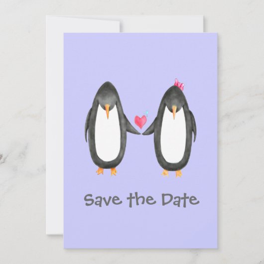 Pengin Luv Wedding Invite Save The Date (Voorkant)