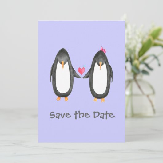 Pengin Luv Wedding Invite Save The Date (Staand voorkant)
