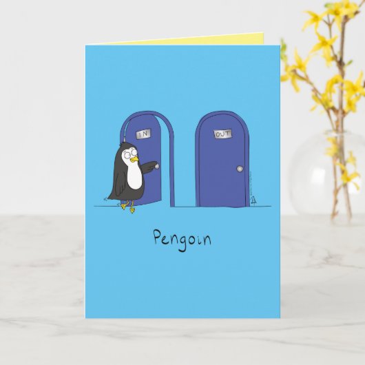 Pengoin - Wenskaart Penguin Pun Kaart (Gele Bloem)