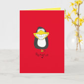 Pengrin Grinning Penguin Funny Wenskaart Kaart (Gele Bloem)