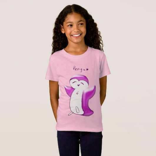 Pengu Happy Penguin (BrightPink) Kinder Tshirt (Voorkant volledig)