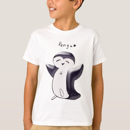 Pengu Happy Penguin (Zwart) Kinder T-shirt (Voorkant)