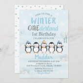 Penguin 1e verjaardag uitnodiging Winter Onederlan (Voorkant / Achterkant)