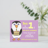 Penguin 1st Birthday Invitation, Birthday Party Kaart (Staand voorkant)