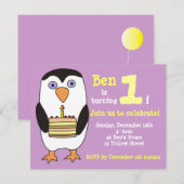 Penguin 1st Birthday Invitation, Birthday Party Kaart (Voorkant / Achterkant)