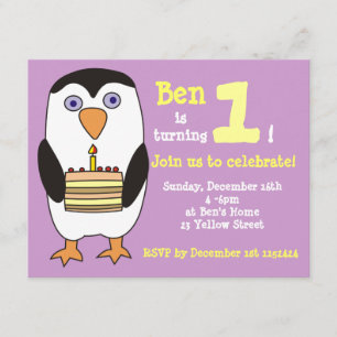 Penguin 1st Birthday Invitation, Birthday Party Kaart