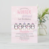 Penguin 1st Birthday Invitation Winter Onederland Kaart (Staand voorkant)