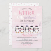 Penguin 1st Birthday Invitation Winter Onederland Kaart (Voorkant / Achterkant)