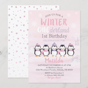 Penguin 1st Birthday Invitation Winter Onederland Kaart