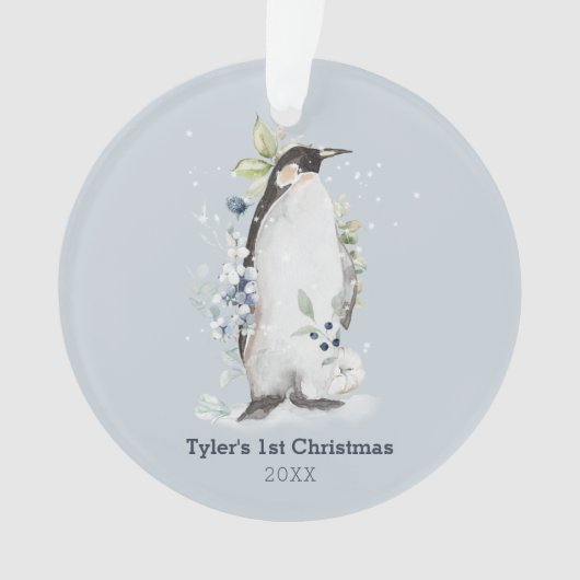 Penguin 1st Christmas Blue Gepersonaliseerd Orname Ornament (voorkant)