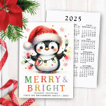 Penguin 2025 Kalender Vrolijk en Helder Kerstfeest Feestdagenkaart<br><div class="desc">Creëer unieke gepersonaliseerde niet-foto kerstkaarten met een schattige pinguïn met lichten en het dragen van een kerst pet. De vrolijke pinguïn en een Merry & Bright groet zijn aan de voorzijde. Aan de achterkant is er een volledig jaar in één oogopslag van zondag tot en met zaterdag 2025 kalender. Gebruik...</div>