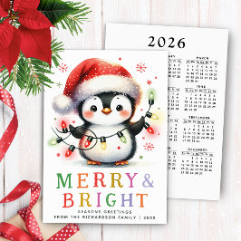 Penguin 2026 Kalender Vrolijk en Helder Kerstfeest Feestdagenkaart