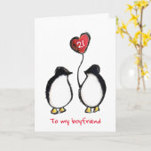 Penguin 21e verjaardag of elke leeftijd vriendje k kaart (Gele Bloem)