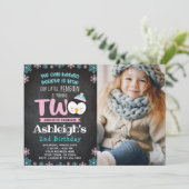 Penguin 2e verjaardag uitnodiging met foto (Staand voorkant)