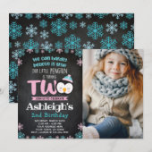 Penguin 2e verjaardag uitnodiging met foto (Voorkant / Achterkant)