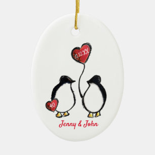 Penguin 40th ruby bruiloft keramisch ornament