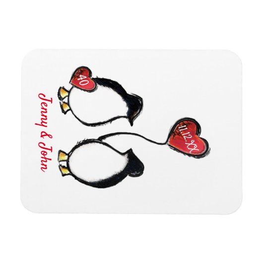 Penguin 40th ruby bruiloft magneet (Horizontaal)