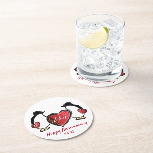 Penguin 40th ruby bruiloft ronde kartonnen onderzetter (Insitu)