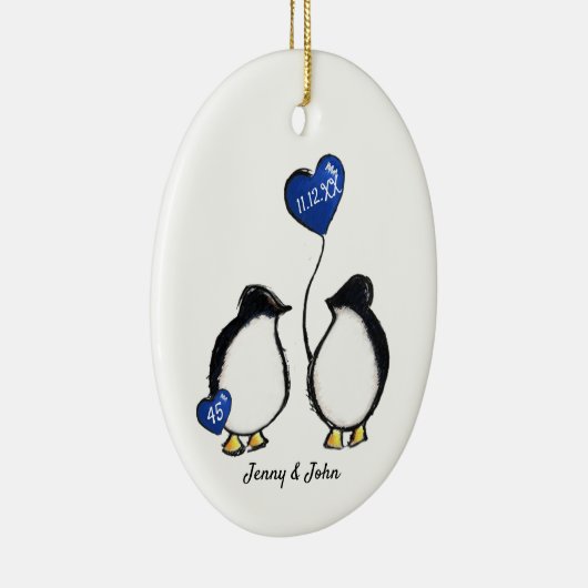 Penguin 45th sapphire bruiloft keramisch ornament (Rechts)