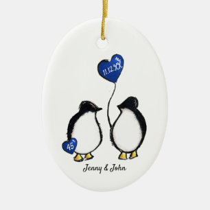 Penguin 45th sapphire bruiloft keramisch ornament