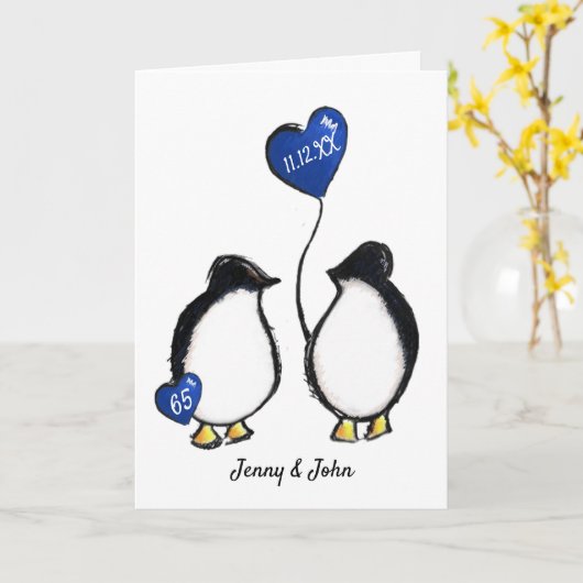 Penguin 65th sapphire bruiloft kaart (Gele Bloem)