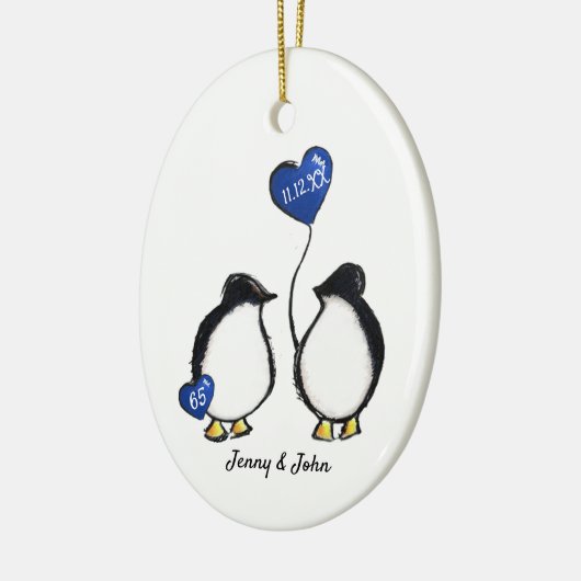 Penguin 65th sapphire bruiloft keramisch ornament (Links)