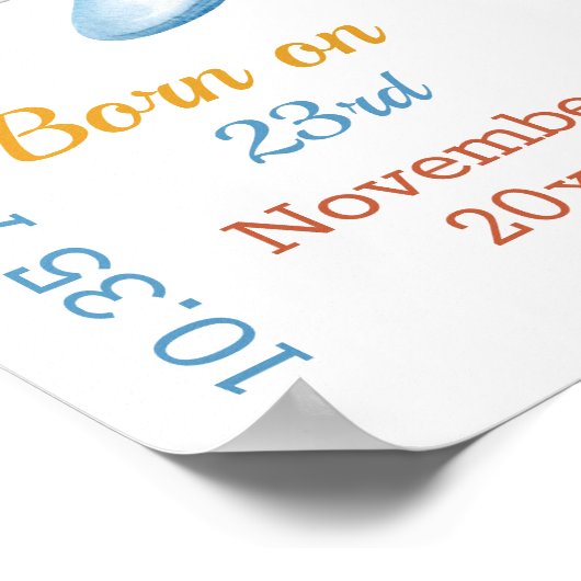 Penguin Airplane Blue Baby Boy Stats Poster (Hoek)