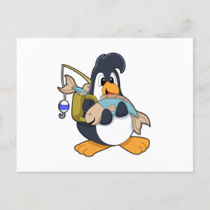 Penguin als Angler met vis Briefkaart
