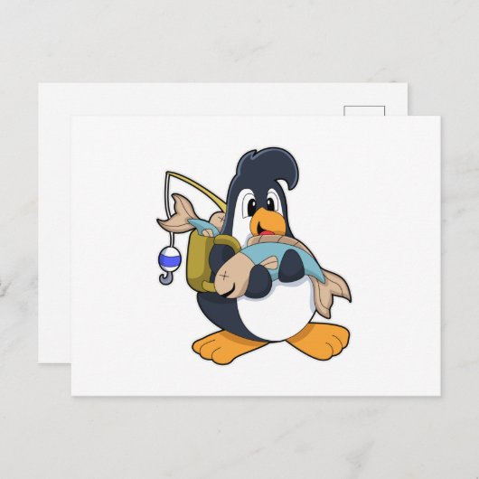 Penguin als Angler met vis Briefkaart (Voorkant / Achterkant)