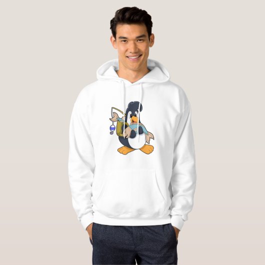 Penguin als Angler met vis Hoodie (Voorkant volledig)