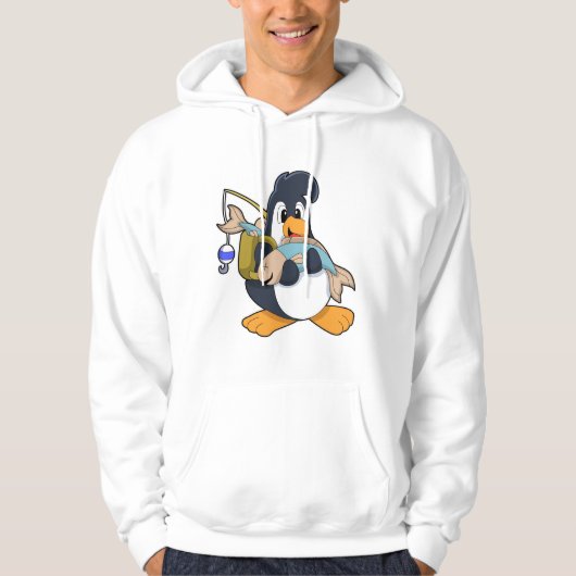 Penguin als Angler met vis Hoodie (Voorkant)