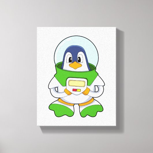 Penguin als astronaut met kostuum canvas afdruk (Voorkant)